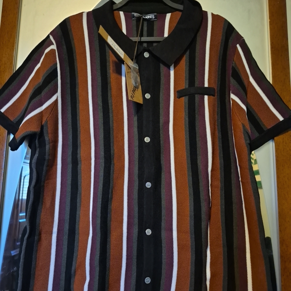 Stylish Striped Men's Shirt - Black, Brown, Purple